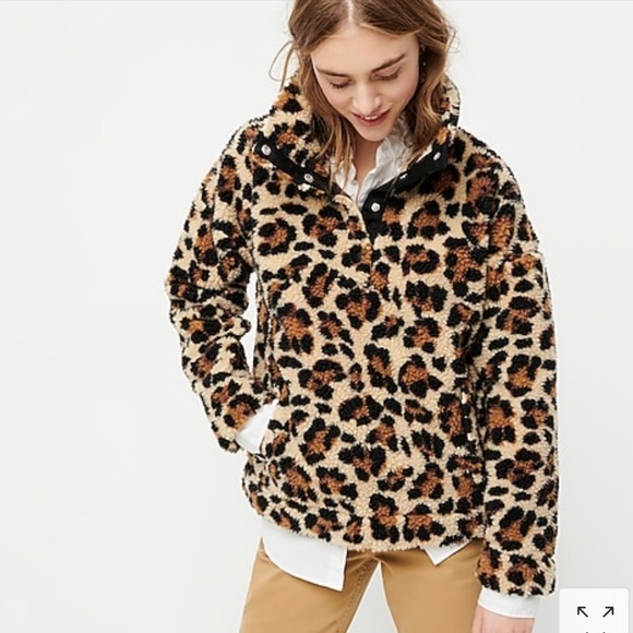 J. Crew Tops - J. Crew Snap-collar sherpa sweatshirt in leopard